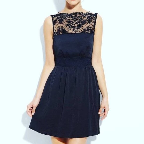 Free People Tea For Two Black Cocktail Lace Neck Mini Dress LG - Picture 2 of 8